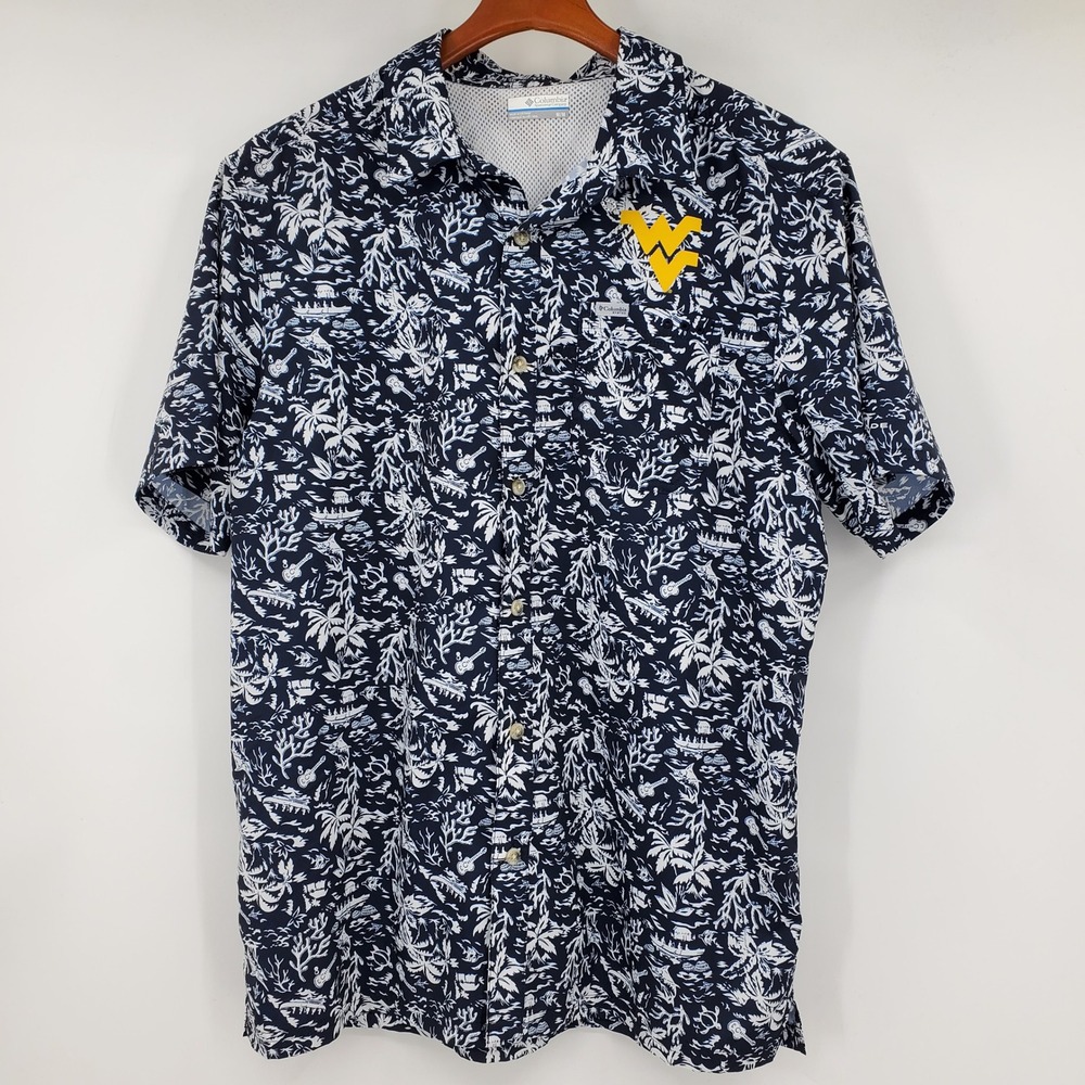 Columbia PFG West Virginia Mountaineers WVU Tamiami Shirt Navy Med Fishing NCAA